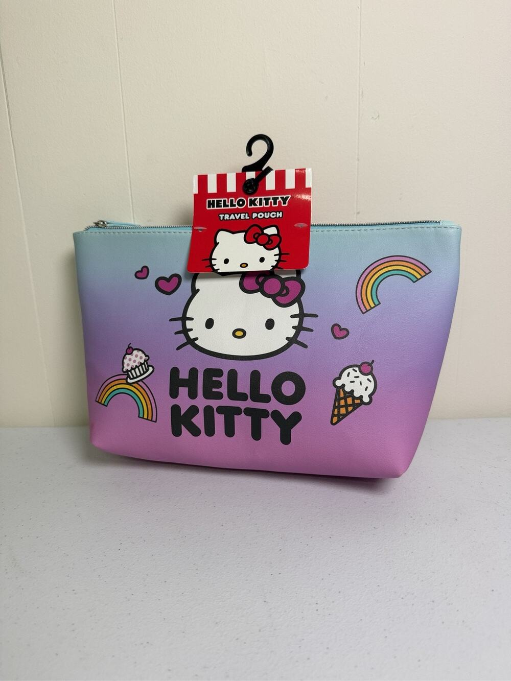 Hello Kitty Travel Pouch Makeup Bag Rainbow Ombre Sanrio Zipper Case